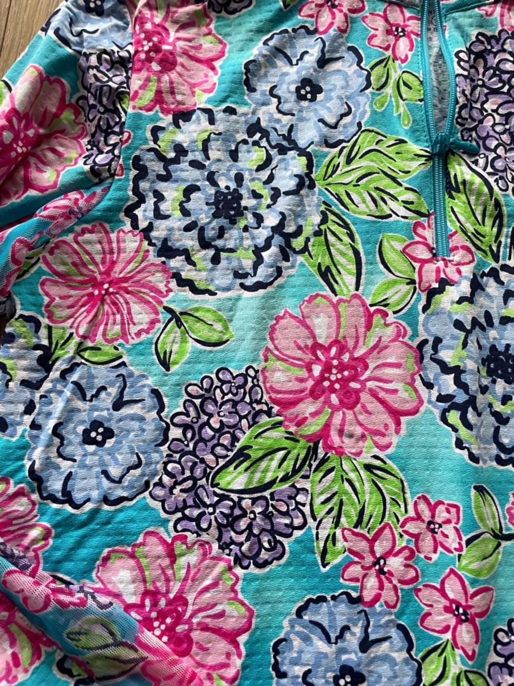 IBKUL Floral Quarter-Zip Pullover in Turquoise, Pink & Blue - Picture 4 of 5
